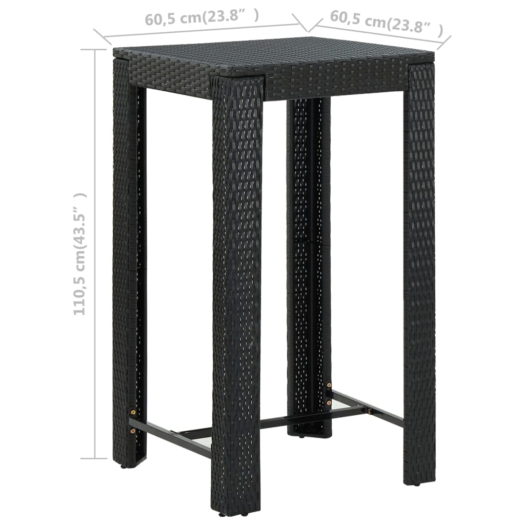 vidaXL Garden Bar Table Black 60.5x60.5x110.5 cm Poly Rattan