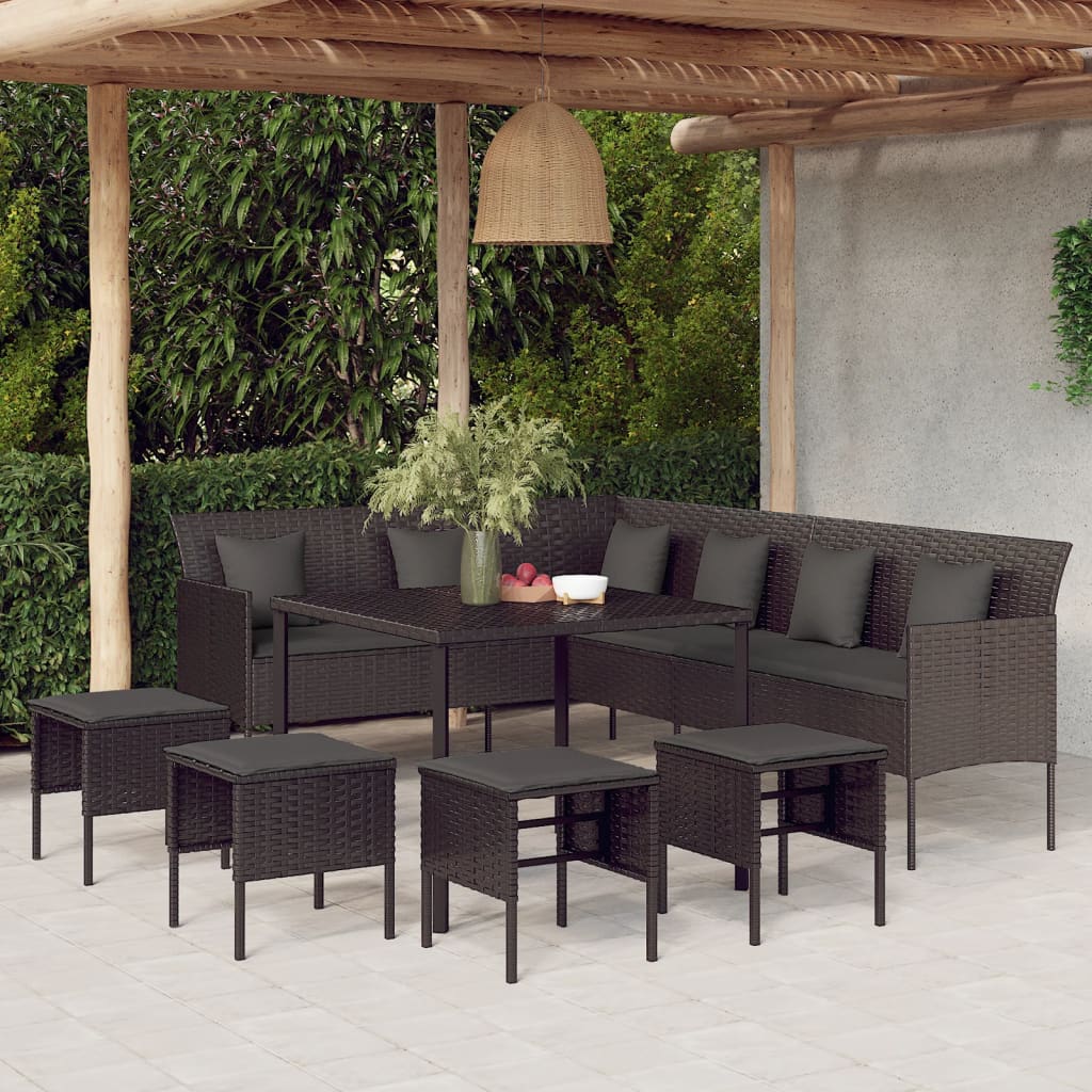 vidaXL 6 Piece Garden Dining Set with Cushions Black Poly Rattan