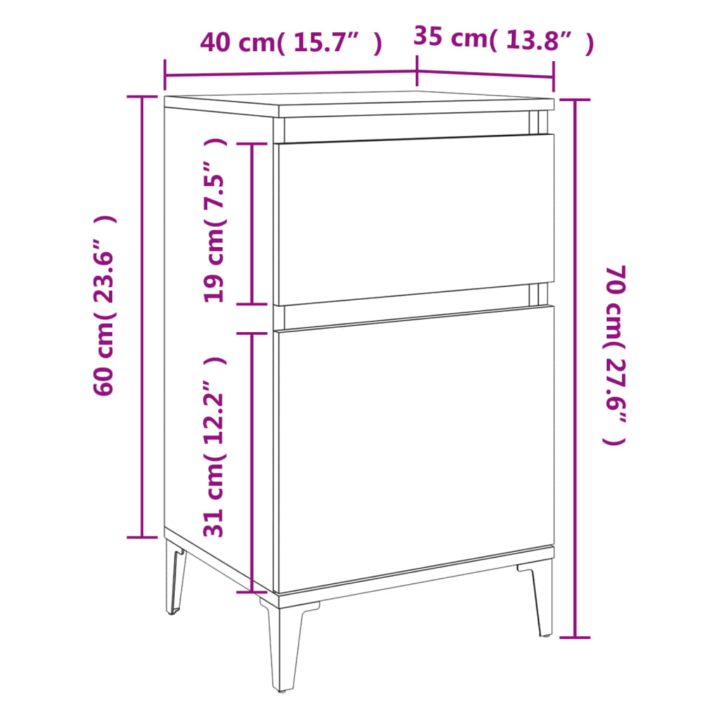 vidaXL Bedside Cabinet Grey Sonoma 40x35x70 cm