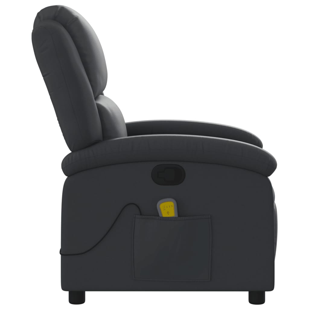 vidaXL Massage Recliner Chair Black Real Leather