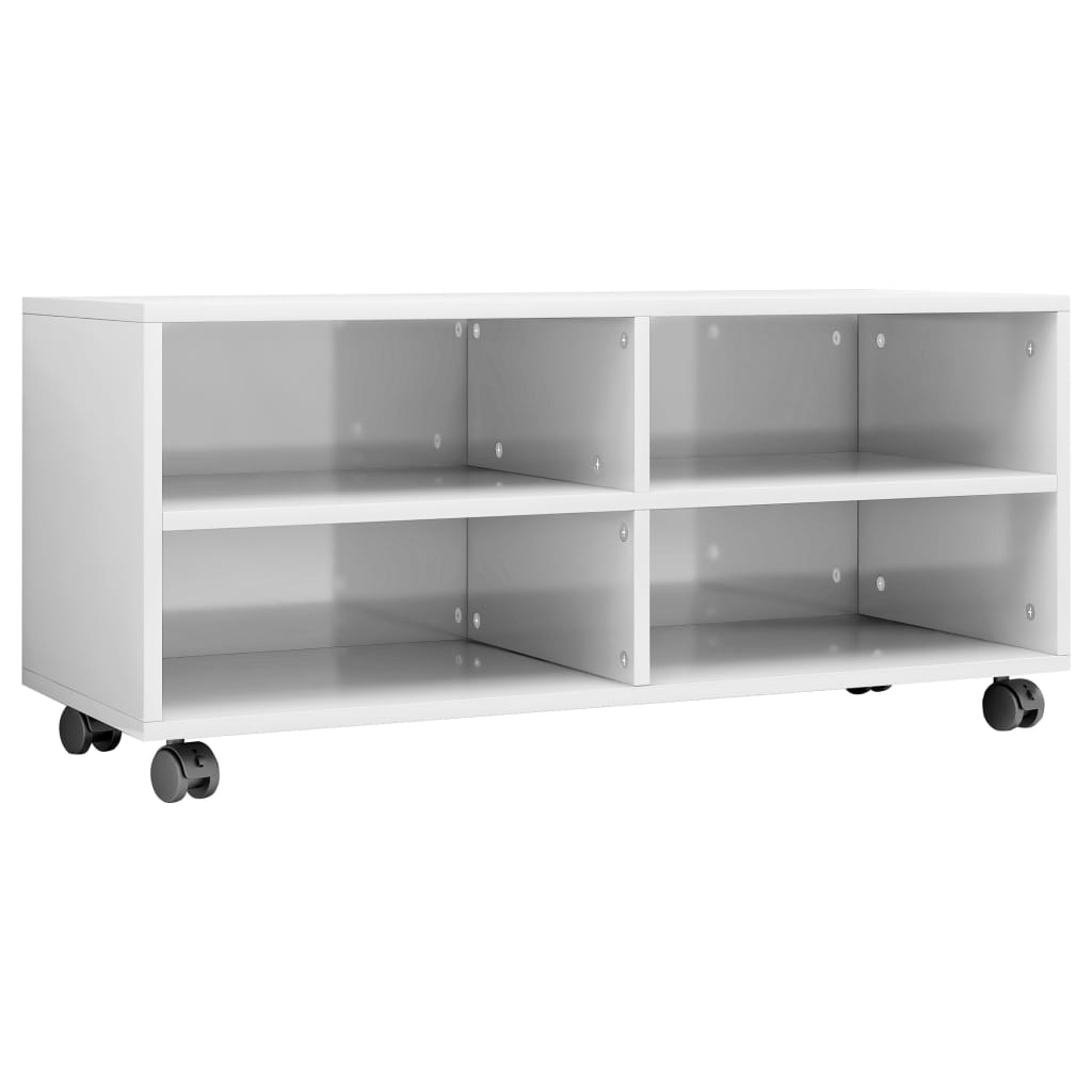 vidaXL TV Cabinet with Castors High Gloss White 90x35x35 cm Engineered Wood