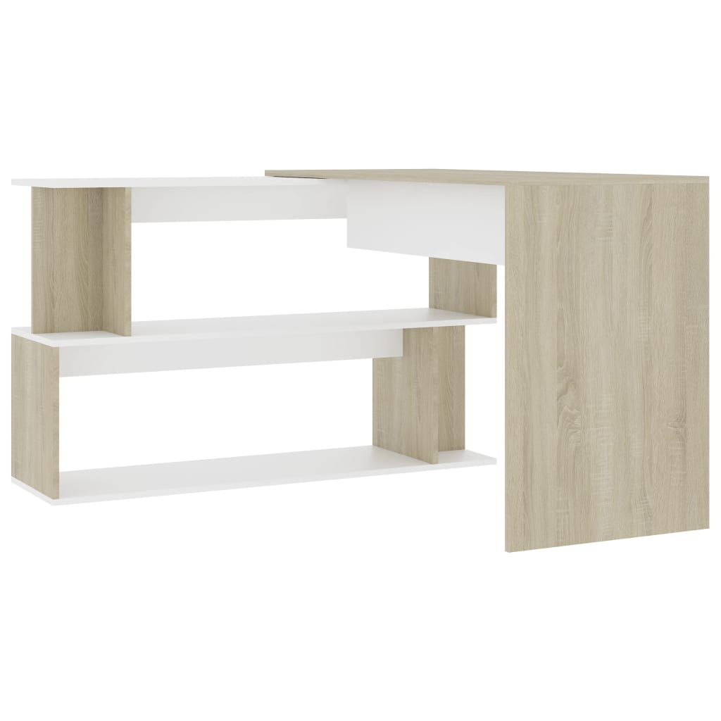 vidaXL Corner Desk White and Sonoma Oak 200x50x76 cm Engineered Wood