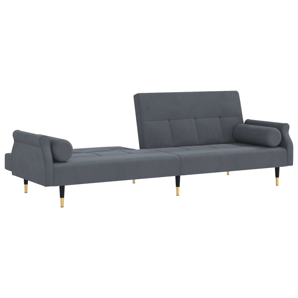 vidaXL Sofa Bed with Cushions Dark Grey Velvet