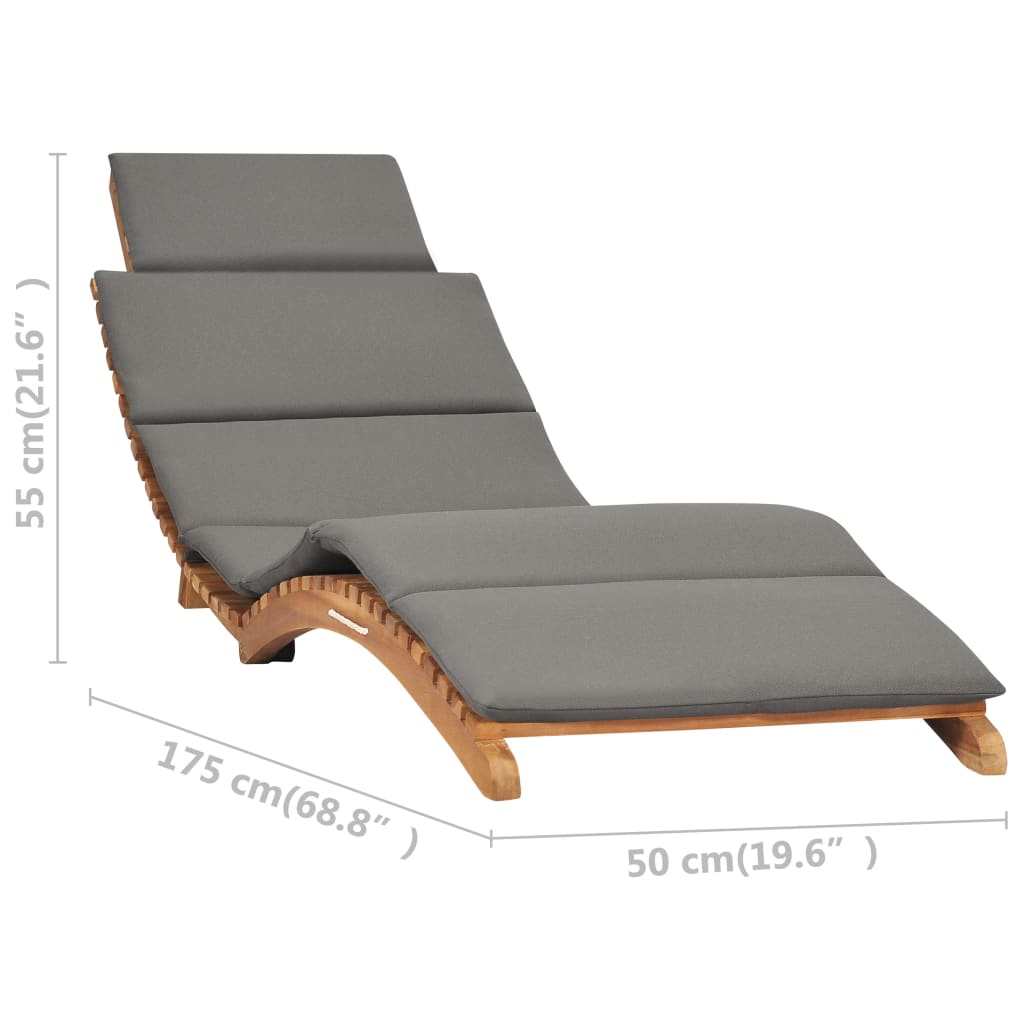 vidaXL Folding Sun Lounger with Dark Grey Cushion Solid Teak Wood