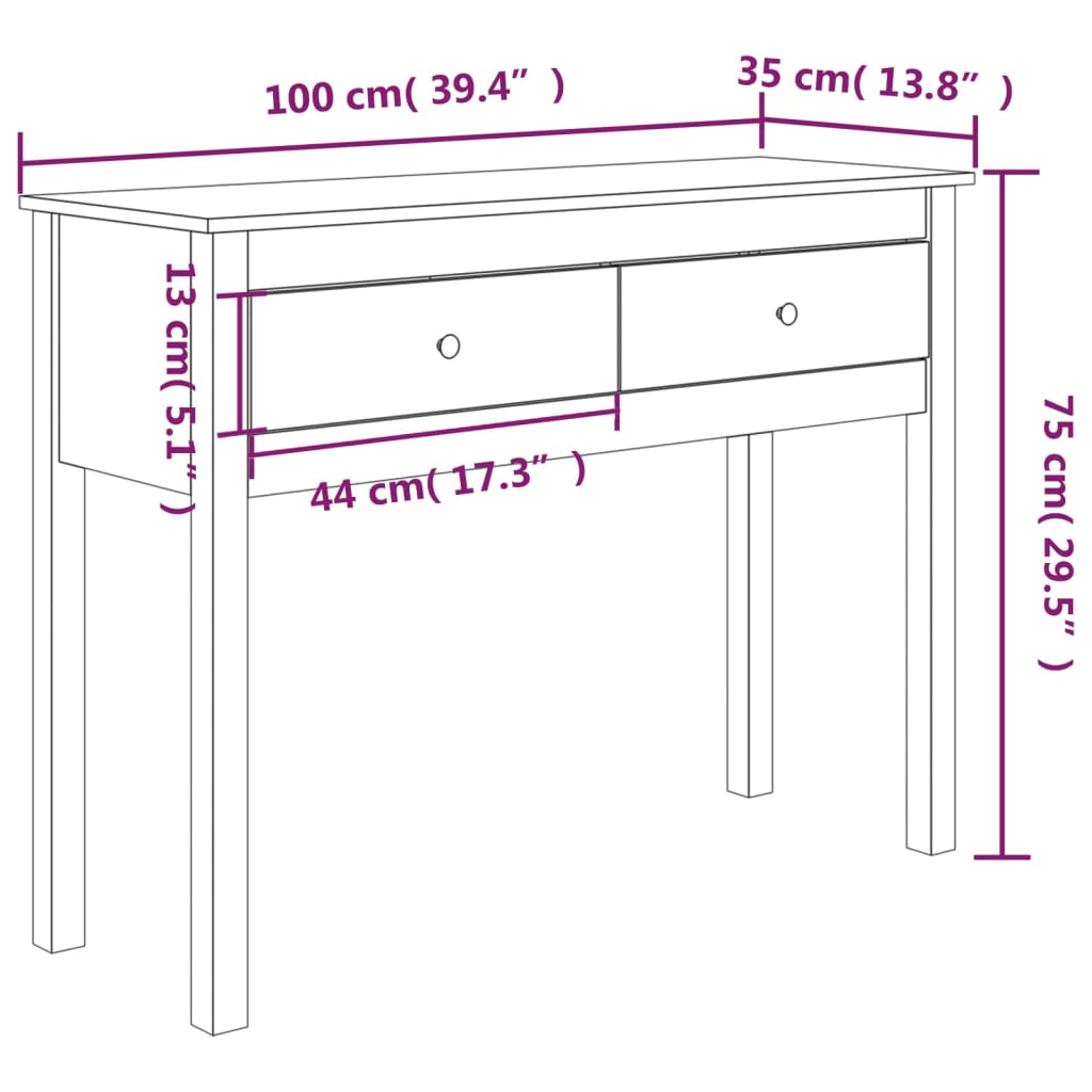 vidaXL Console Table 100x35x75 cm Solid Wood Pine
