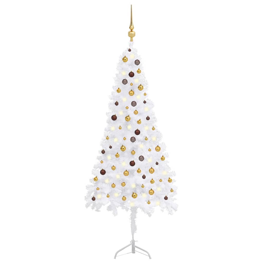 vidaXL Corner Artificial Christmas Tree LEDs&Ball Set White 240 cm PVC
