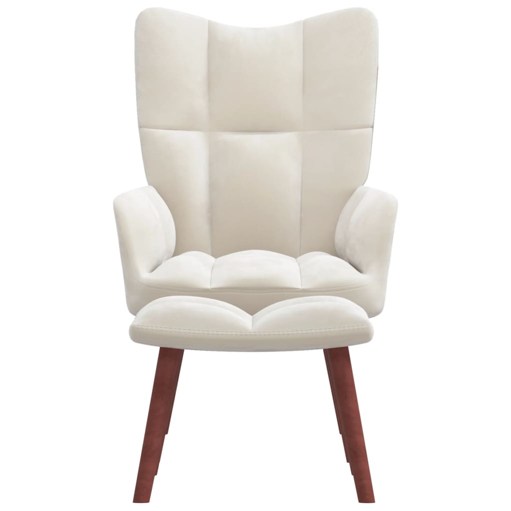 vidaXL Relaxing Chair with a Stool Cream White Velvet