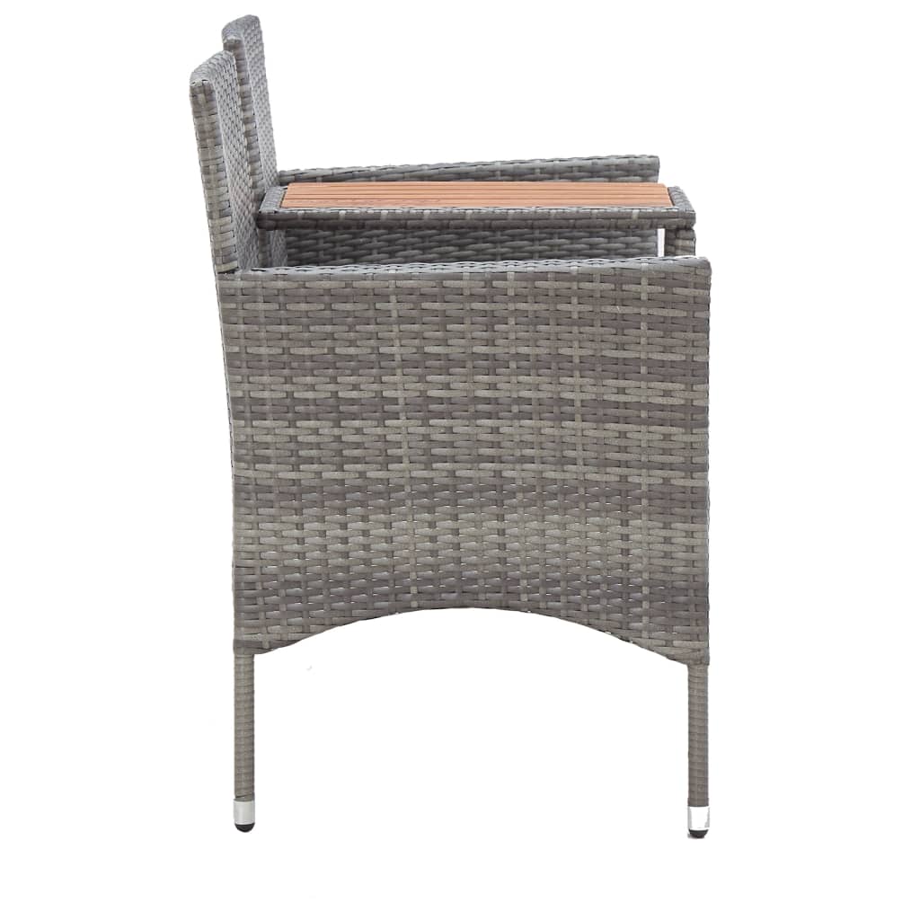vidaXL 2-Seater Garden Bench with Tea Table 143 cm Poly Rattan Grey
