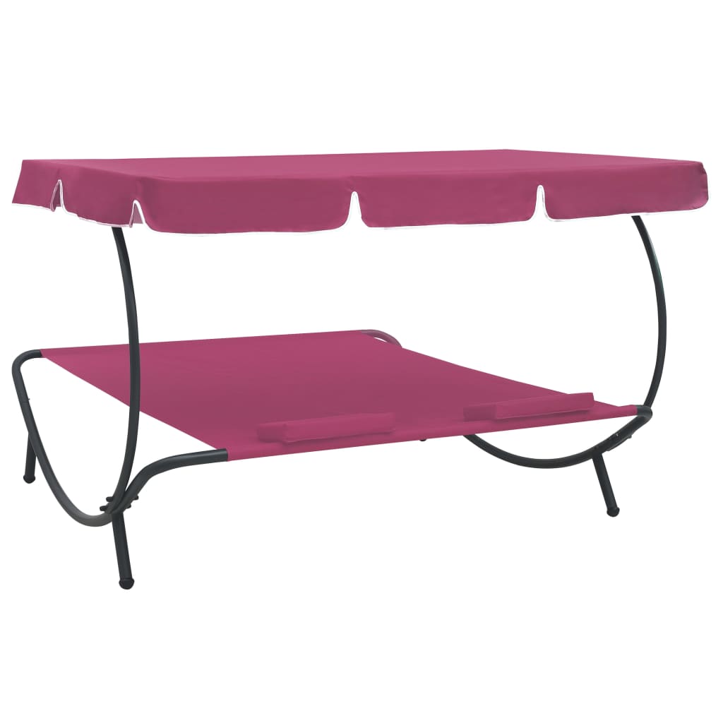 vidaXL Outdoor Lounge Bed with Canopy and Pillows Pink