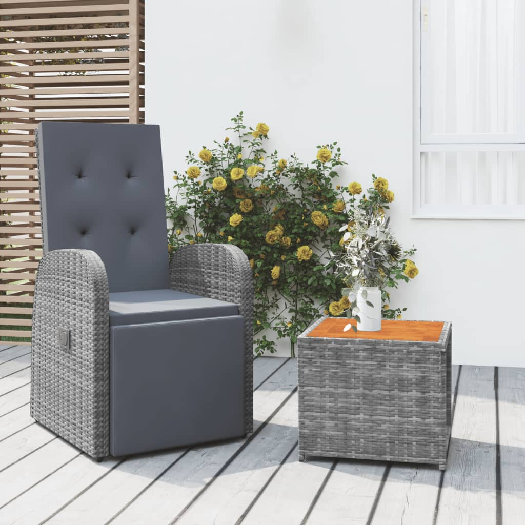 vidaXL 2 Piece Garden Lounge Set Grey Poly Rattan&Solid Wood Acacia