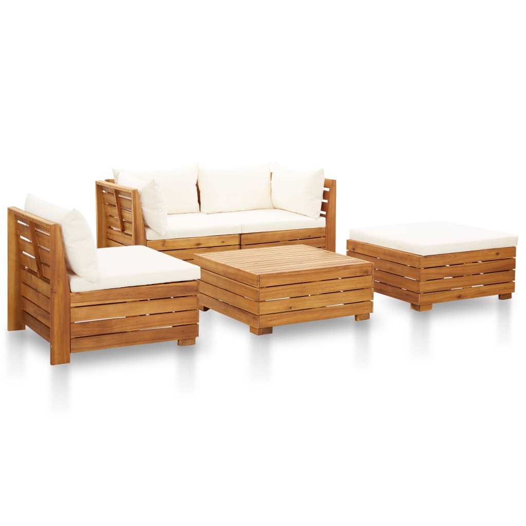 vidaXL 5 Piece Garden Lounge Set with Cushions Acacia Wood Cream White