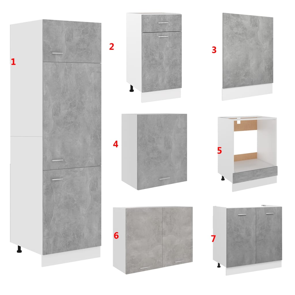 vidaXL 7 Piece Kitchen Cabinet Set Concrete Grey Engineered Wood