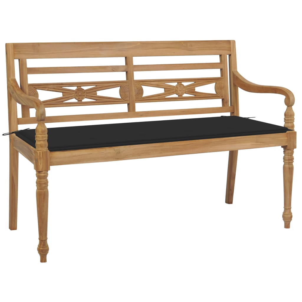 vidaXL Batavia Bench with Black Cushion 120 cm Solid Teak Wood