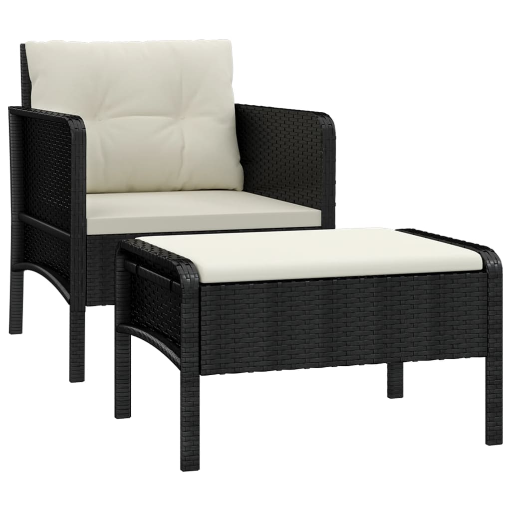 vidaXL 2 Piece Garden Lounge Set with Cushions Black Poly Rattan