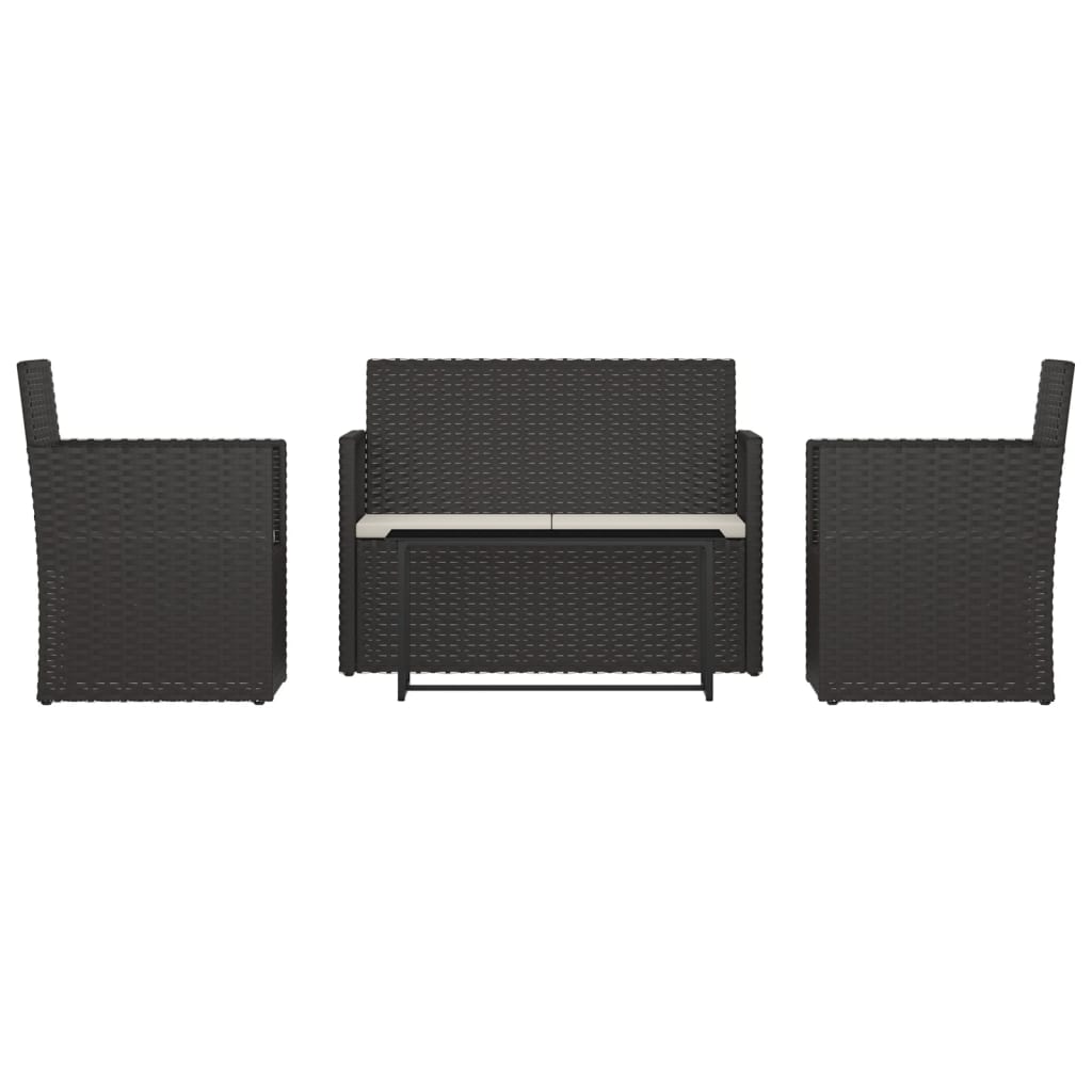 vidaXL 4 Piece Outdoor Lounge Set with Cushions Poly Rattan Black