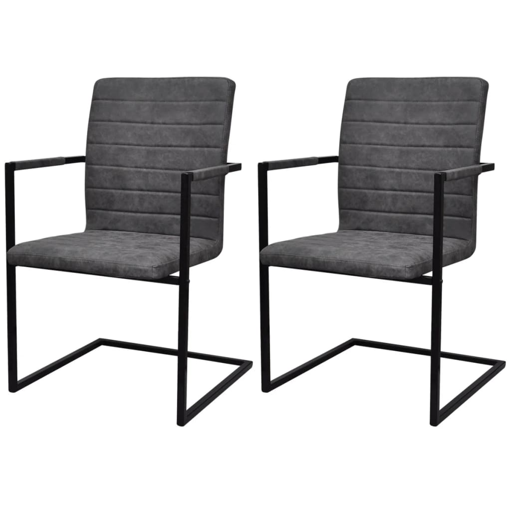 vidaXL Cantilever Dining Chairs 2 pcs Grey Faux Leather