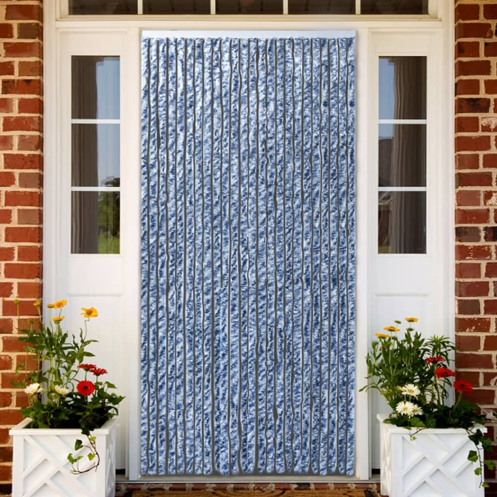 vidaXL Insect Curtain Blue, White and Silver 100x220 cm Chenille