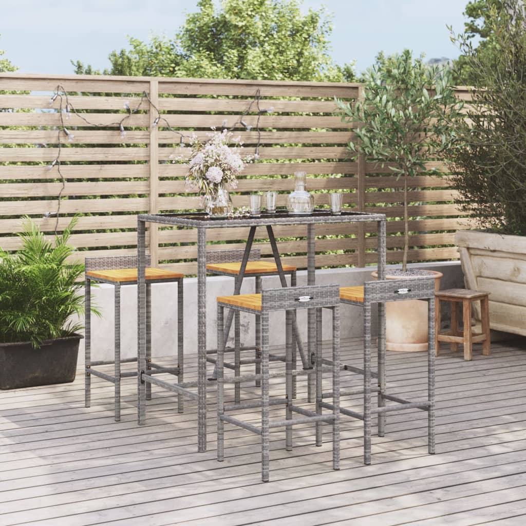 vidaXL 5 Piece Garden Bar Set Grey Poly Rattan& Solid Wood Acacia