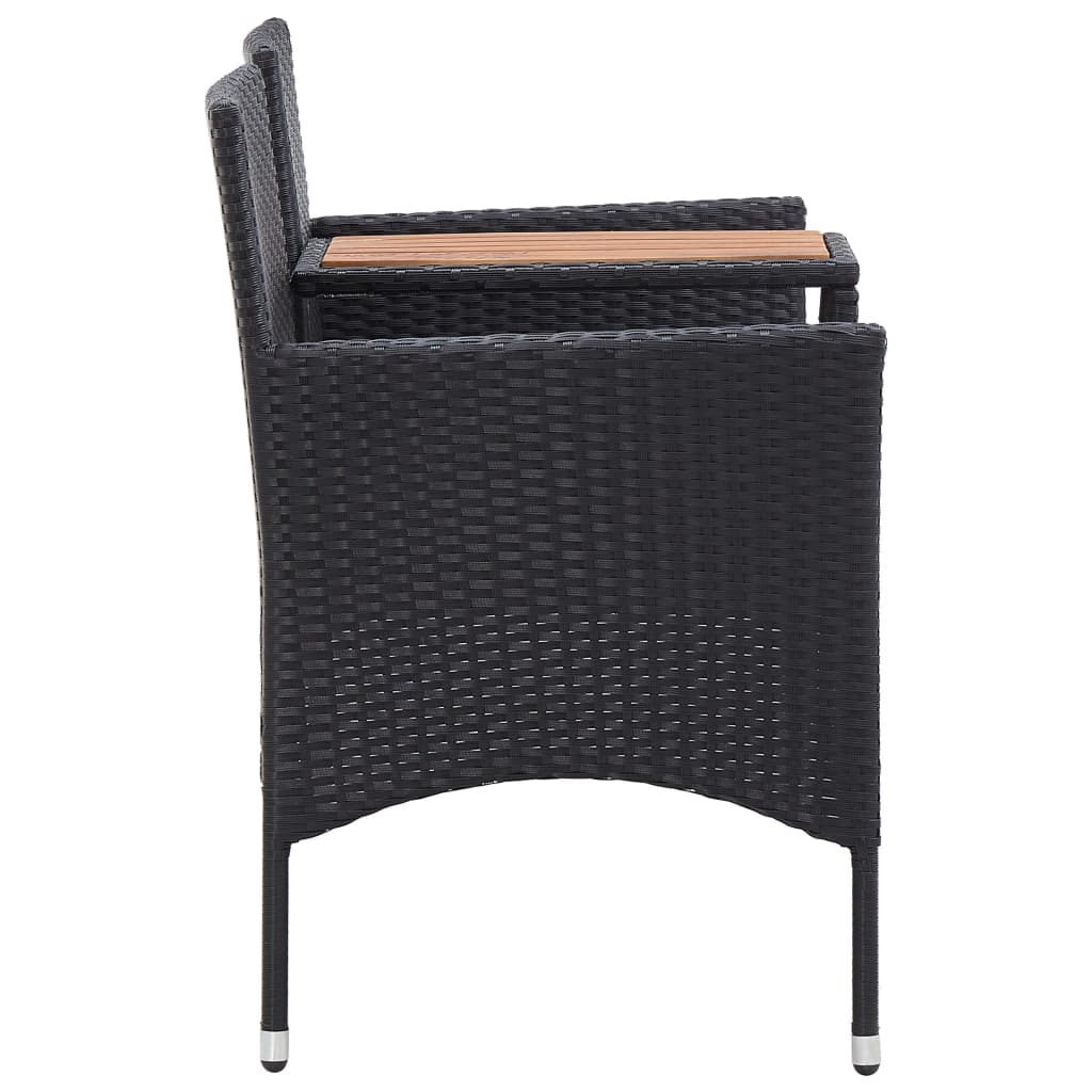 vidaXL 2-Seater Garden Bench with Tea Table 143 cm Poly Rattan Black