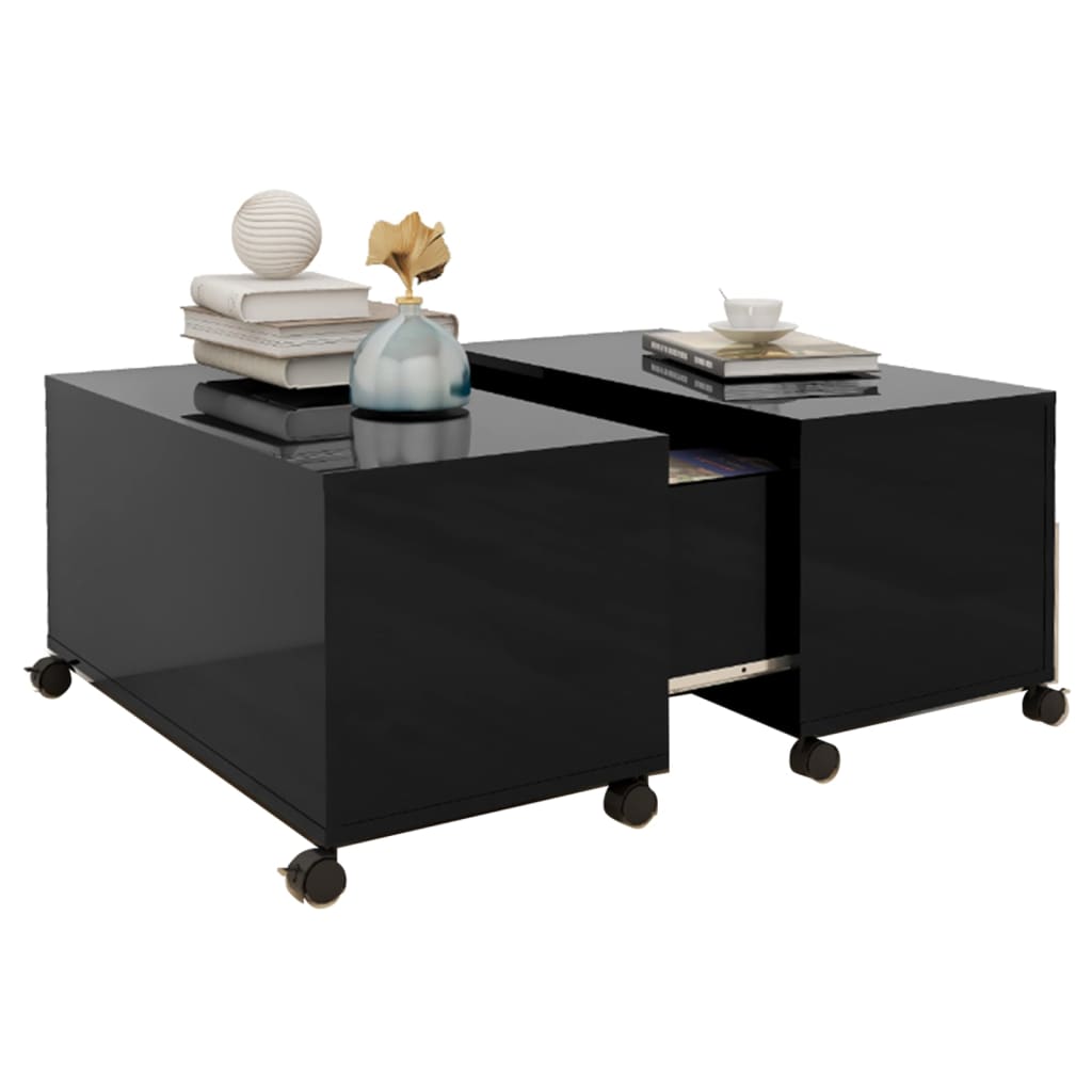 vidaXL Coffee Table High Gloss Black 75x75x38 cm Engineered Wood