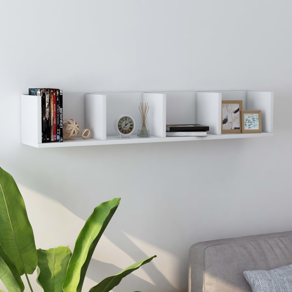 vidaXL CD Wall Shelf White 100x18x18 cm Engineered Wood