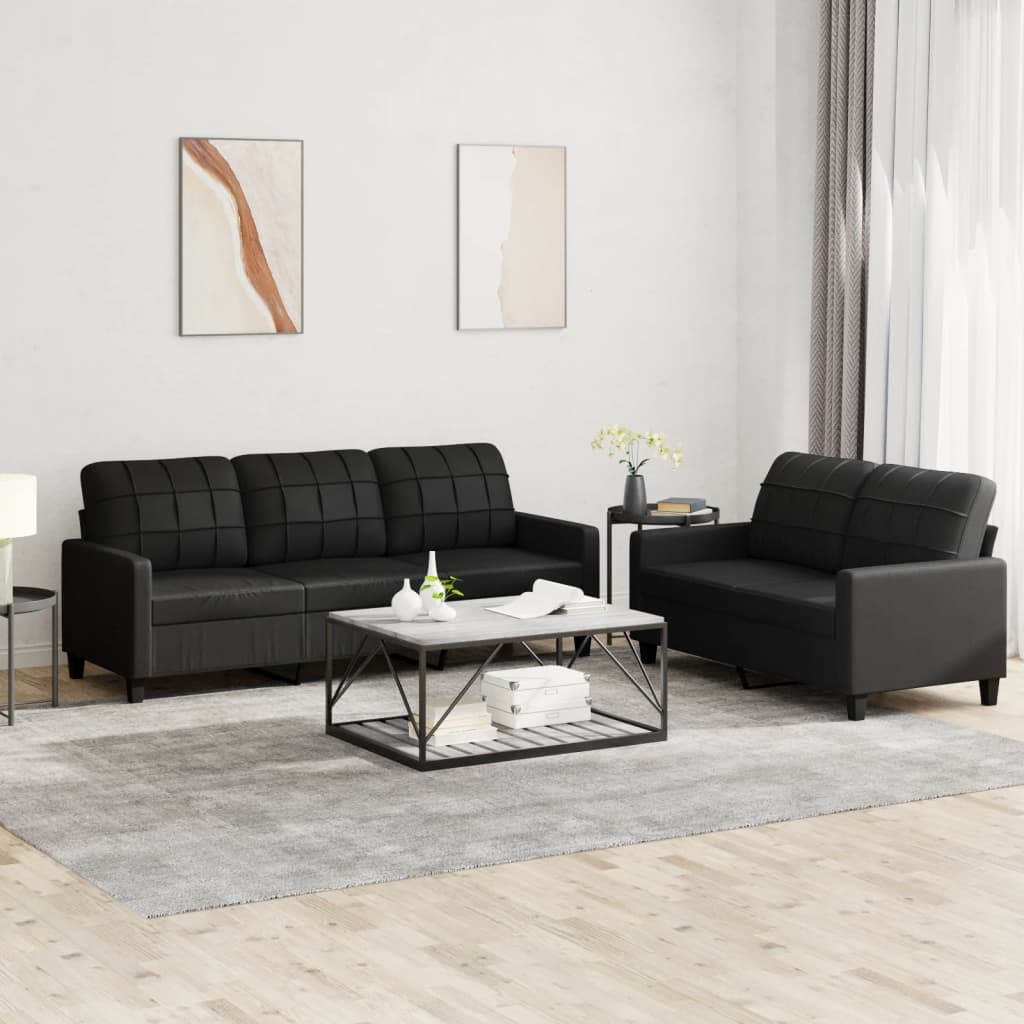 vidaXL 2 Piece Sofa Set with Cushions Black Faux Leather