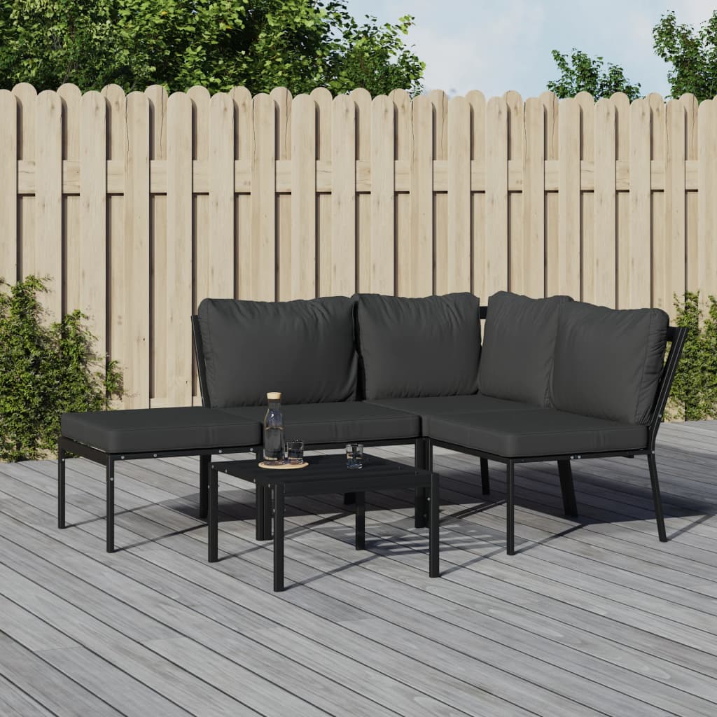 vidaXL 5 Piece Garden Lounge Set with Grey Cushions Steel