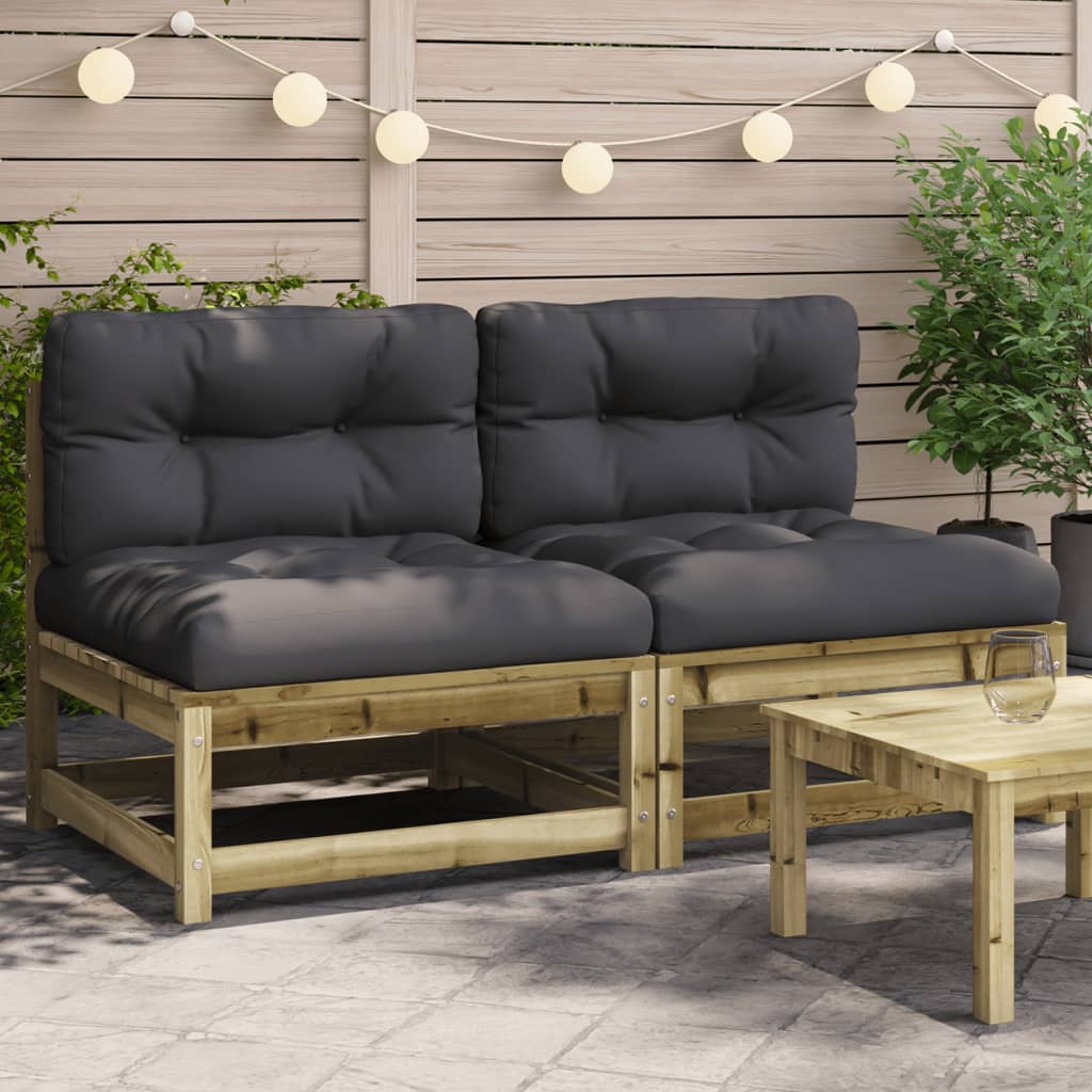 vidaXL Garden Sofas Armless with Cushions 2 pcs Impregnated Wood Pine