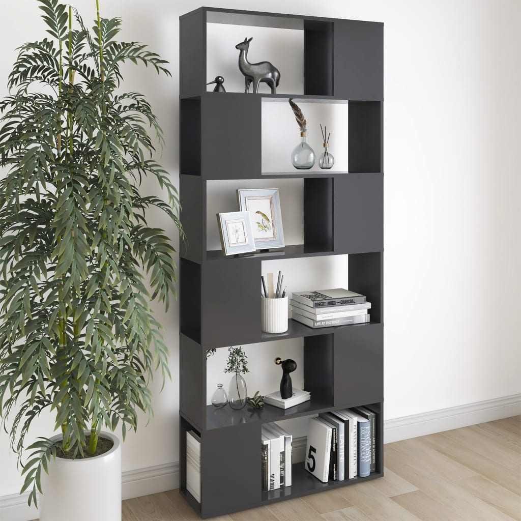 vidaXL Book Cabinet Room Divider High Gloss Grey 80x24x186 cm Engineered Wood