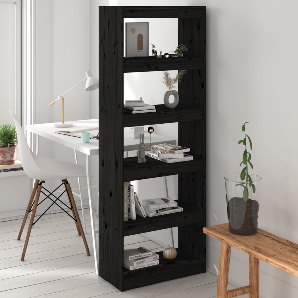 vidaXL Book Cabinet/Room Divider Black 60x30x167.5 cm Solid Wood Pine