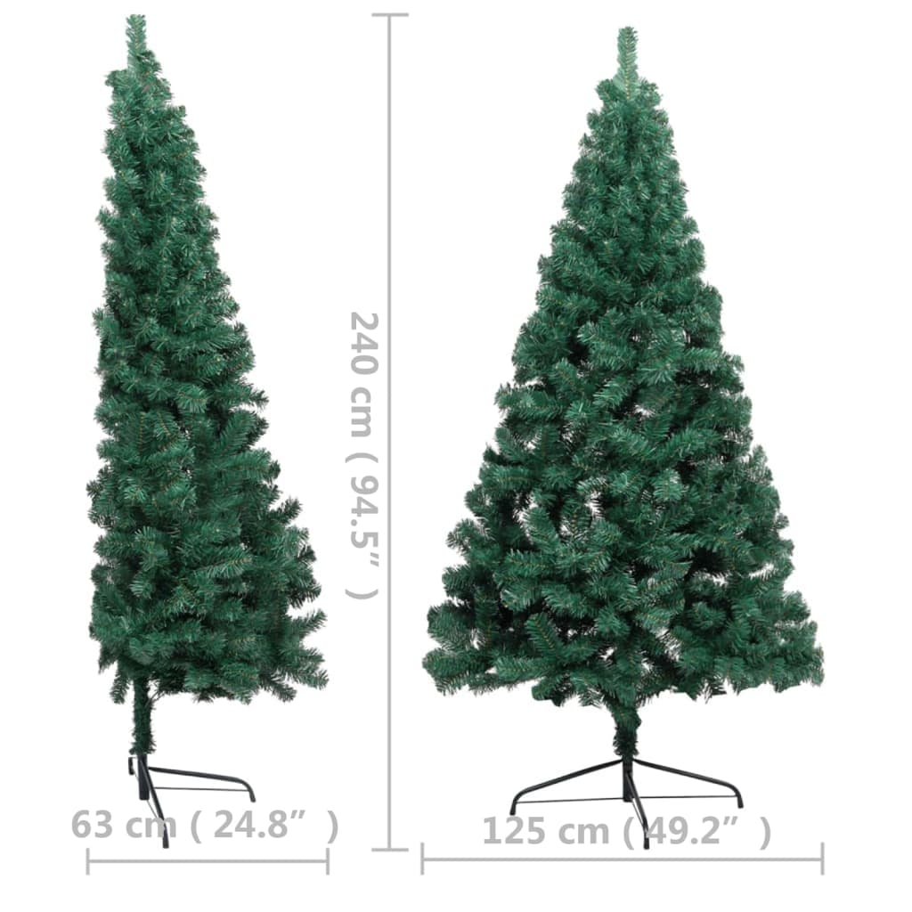 vidaXL Artificial Half Pre-lit Christmas Tree with Stand Green 240 cm PVC