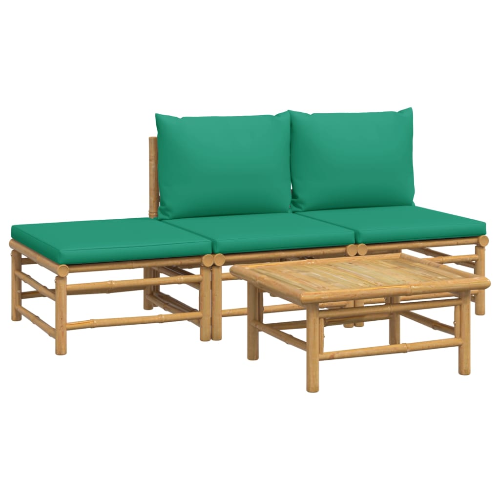 vidaXL 4 Piece Garden Lounge Set with Green Cushions Bamboo