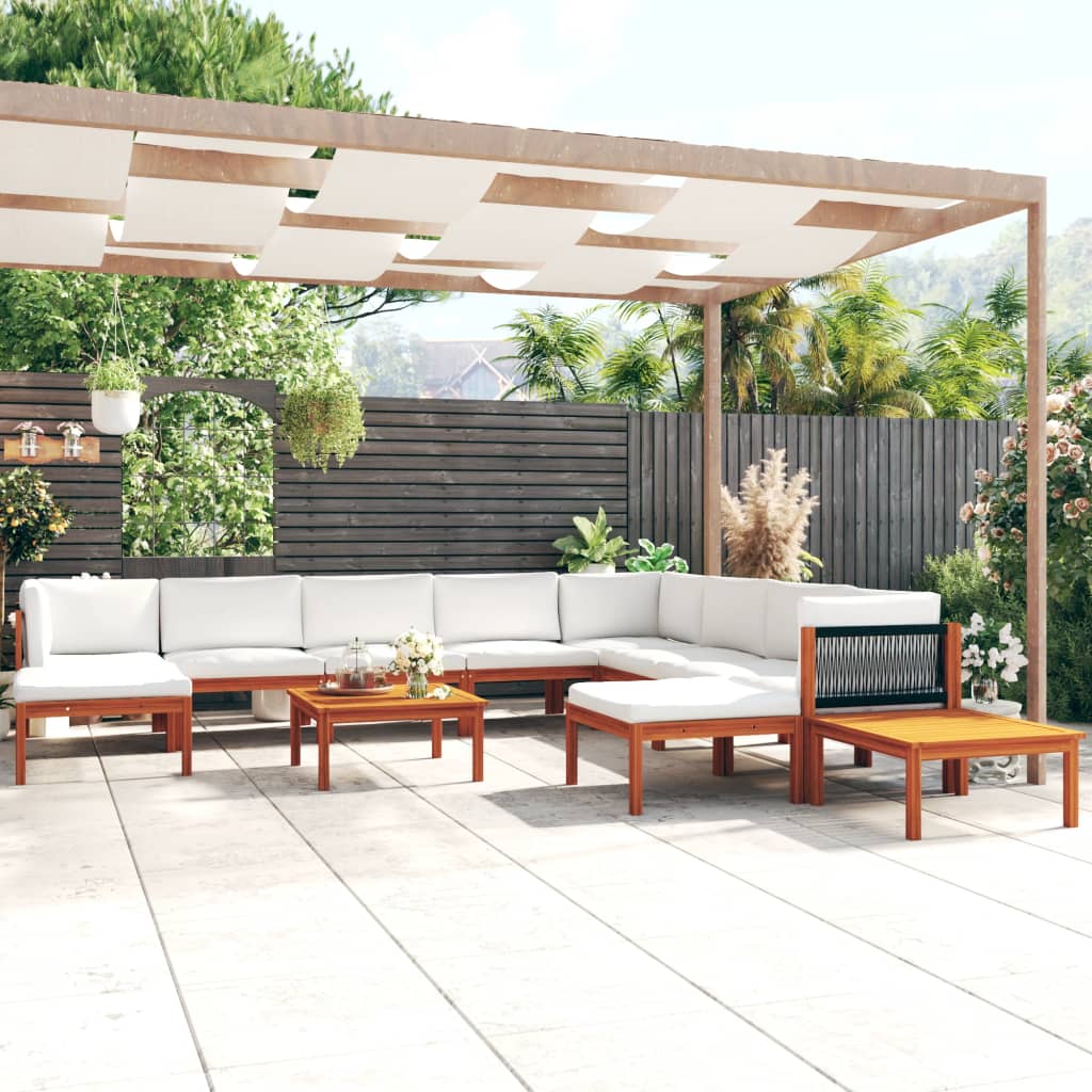 vidaXL 12 Piece Garden Lounge Set with Cushions Cream Solid Acacia Wood