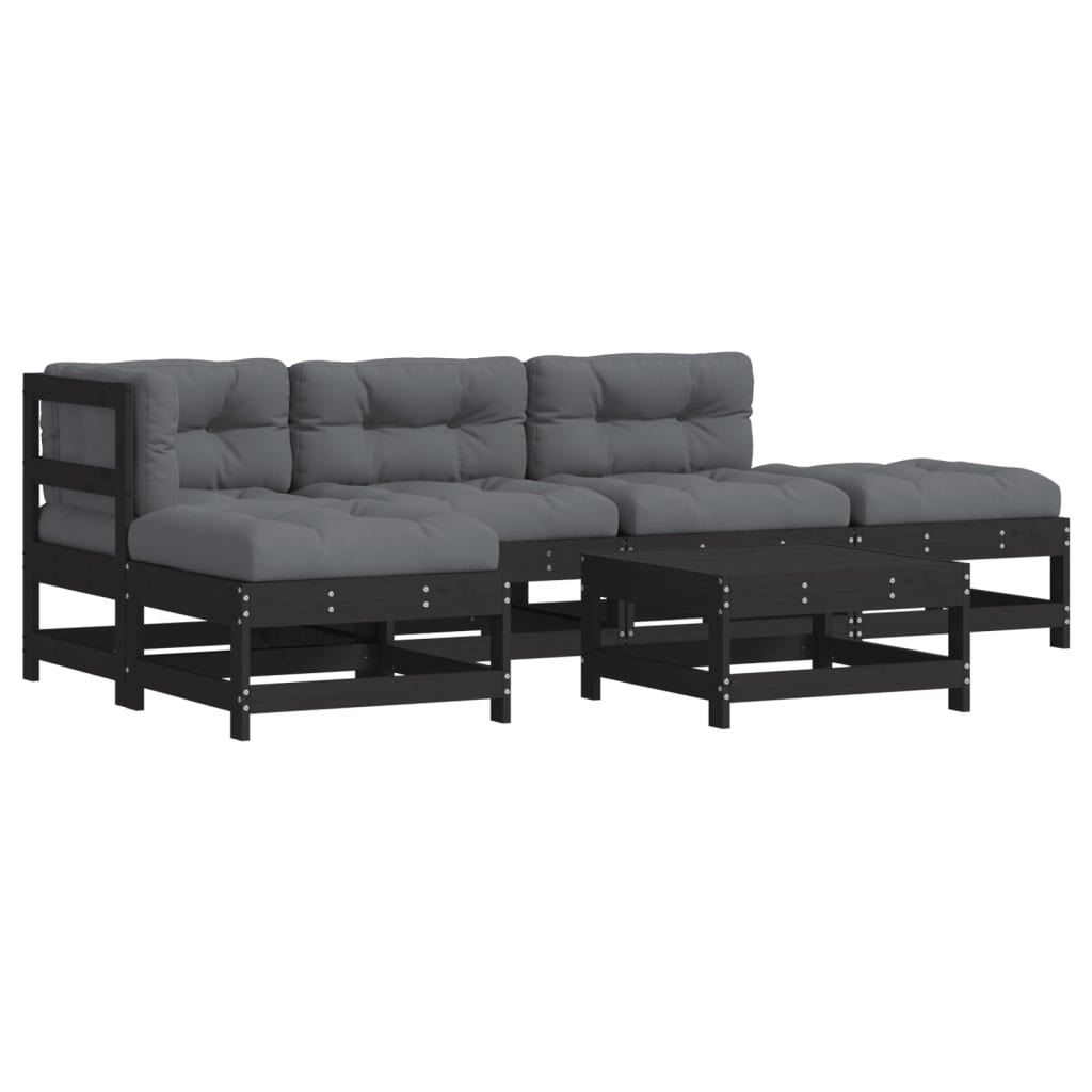 vidaXL 6 Piece Garden Lounge Set with Cushions Black Solid Wood