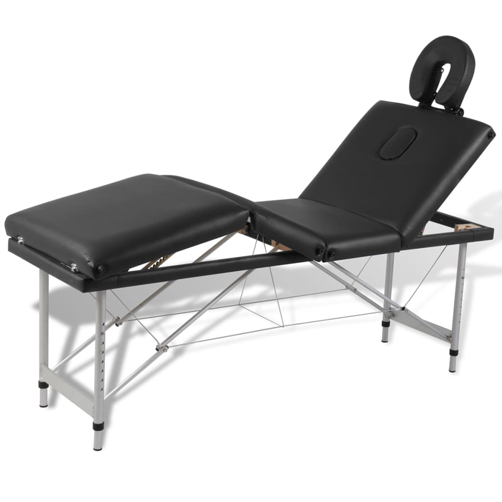 vidaXL Black Foldable Massage Table 4 Zones with Aluminium Frame