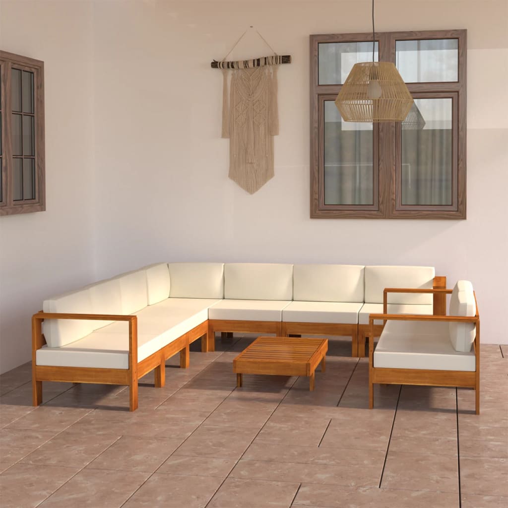 vidaXL 9 Piece Garden Lounge Set with Cream White Cushions Acacia Wood