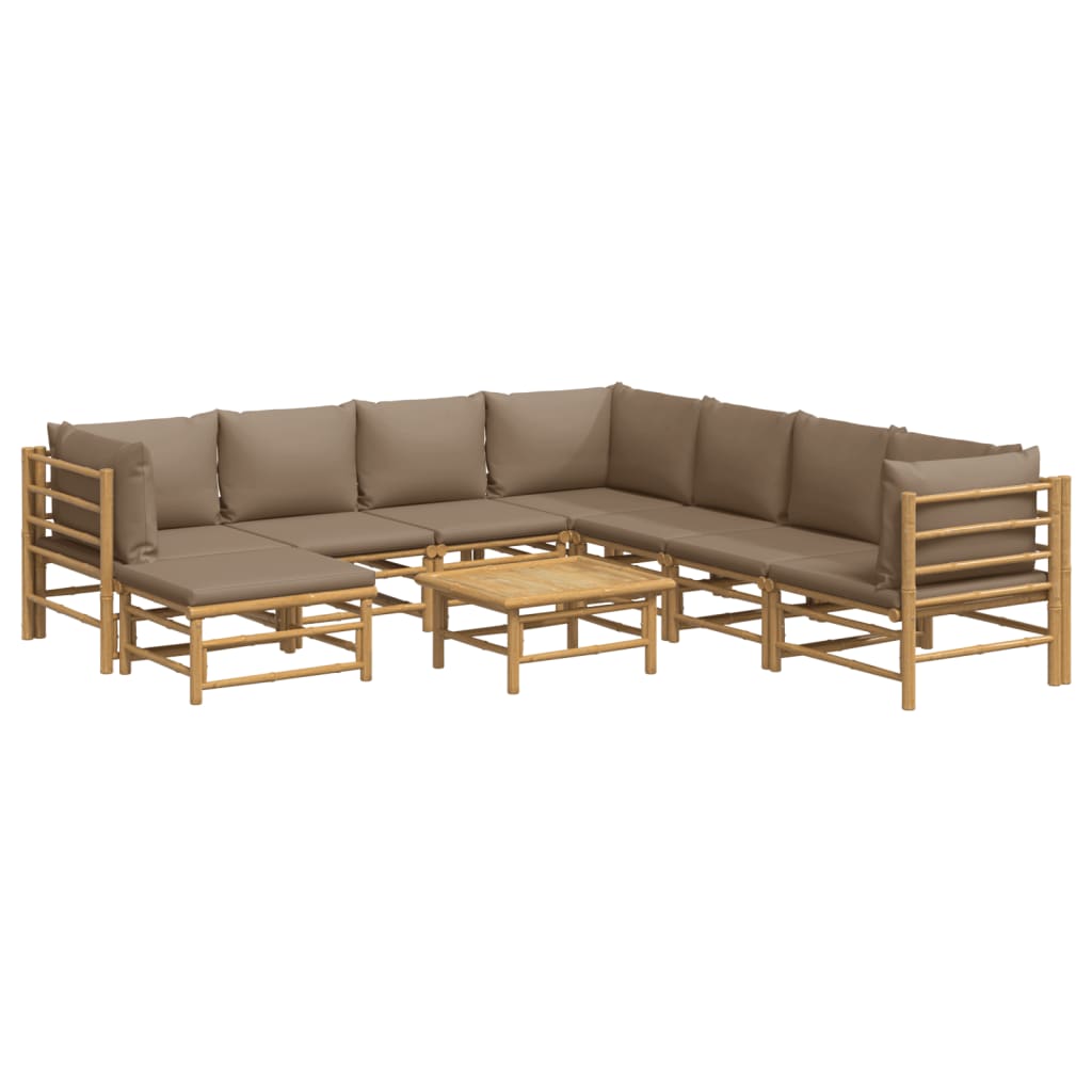 vidaXL 9 Piece Garden Lounge Set with Taupe Cushions Bamboo