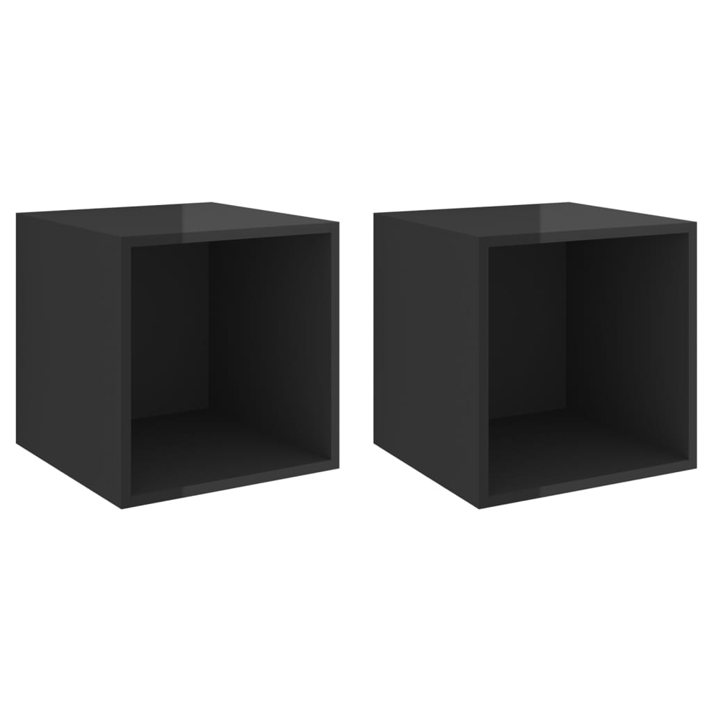 vidaXL Wall Cabinets 2 pcs High Gloss Black 37x37x37 cm Engineered Wood