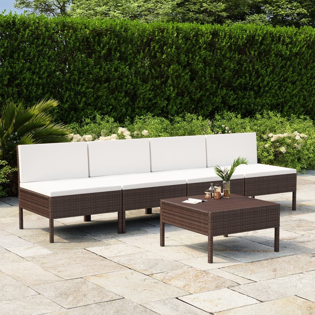 vidaXL 5 Piece Garden Sofa Set with Cushions Poly Rattan Brown