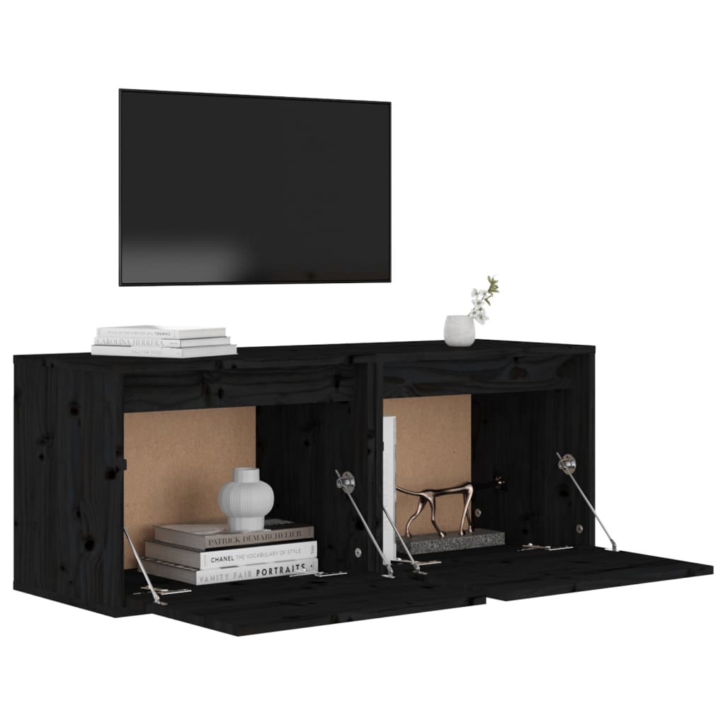 vidaXL Wall Cabinets 2 pcs Black 45x30x35 cm Solid Pinewood