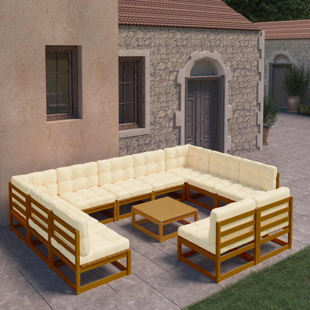 vidaXL 12 Piece Garden Lounge Set&Cushions Honey Brown Solid Pinewood