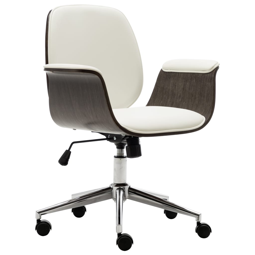 vidaXL Office Chair White Bent Wood and Faux Leather