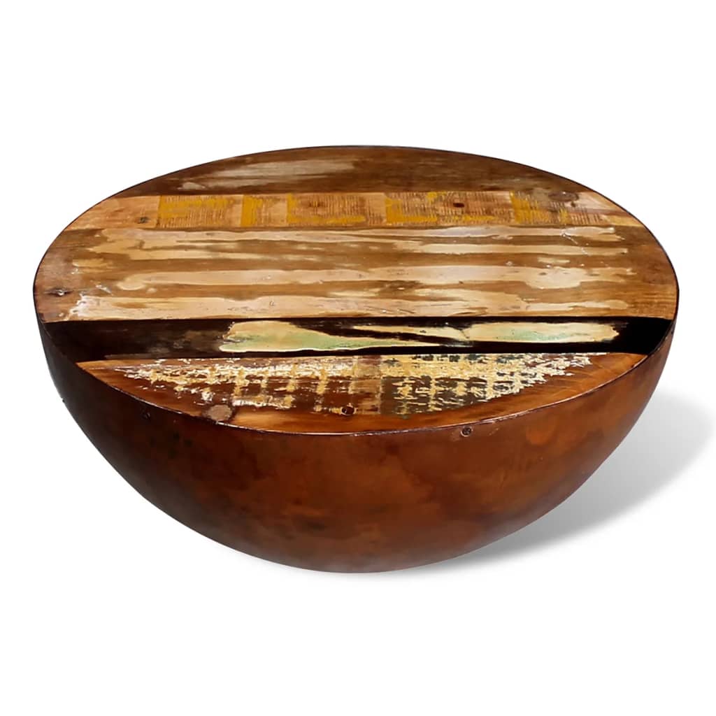 vidaXL Solid Reclaimed Wood Round Coffee Table Bowl Shape Steel Side Table✓ 
