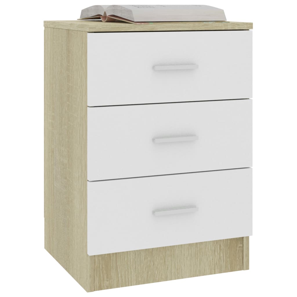 vidaXL Bedside Cabinets 2 pcs White and Sonoma Oak 38x35x56 cm Engineered Wood