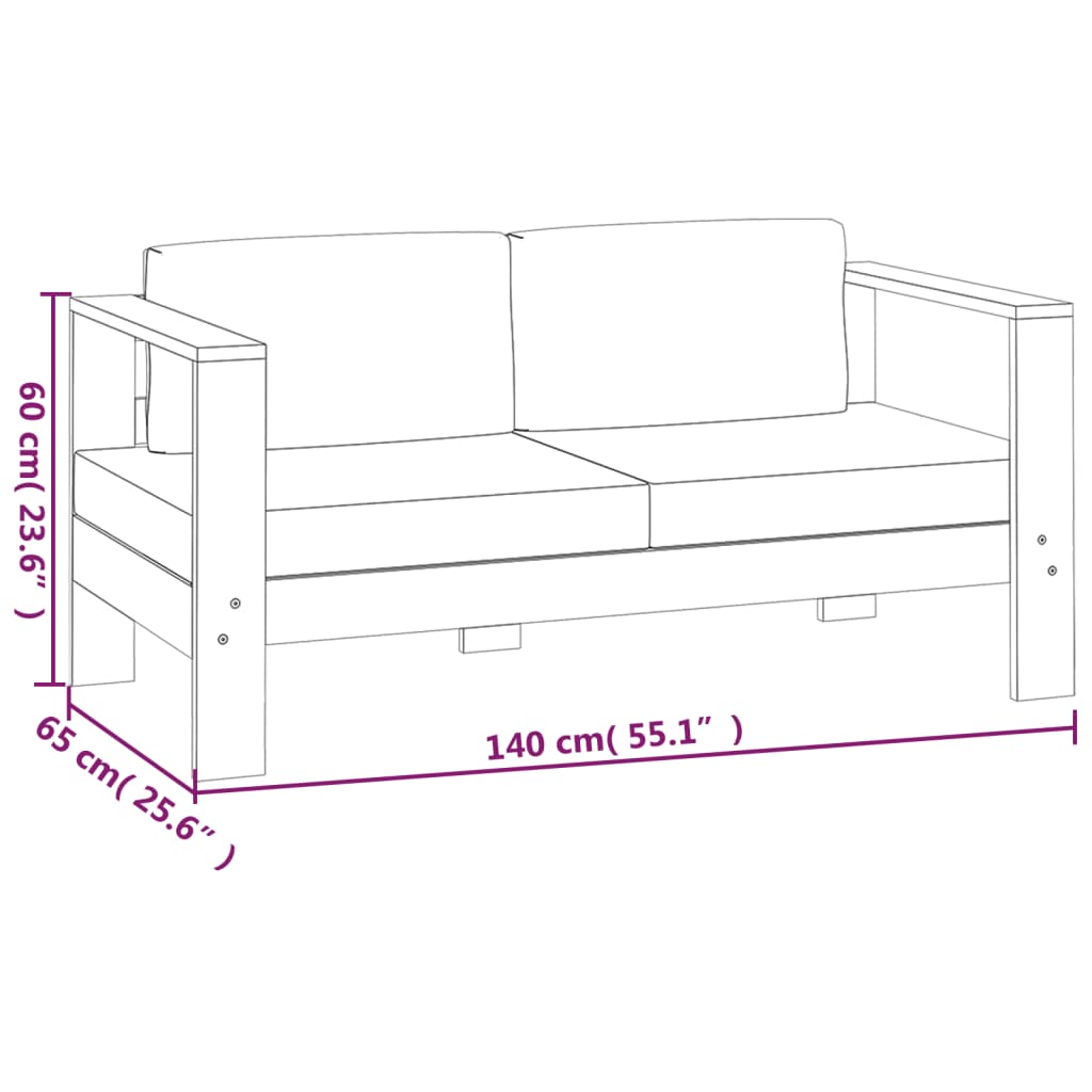 vidaXL 5 Piece Garden Lounge Set with Dark Grey Cushions Solid Wood