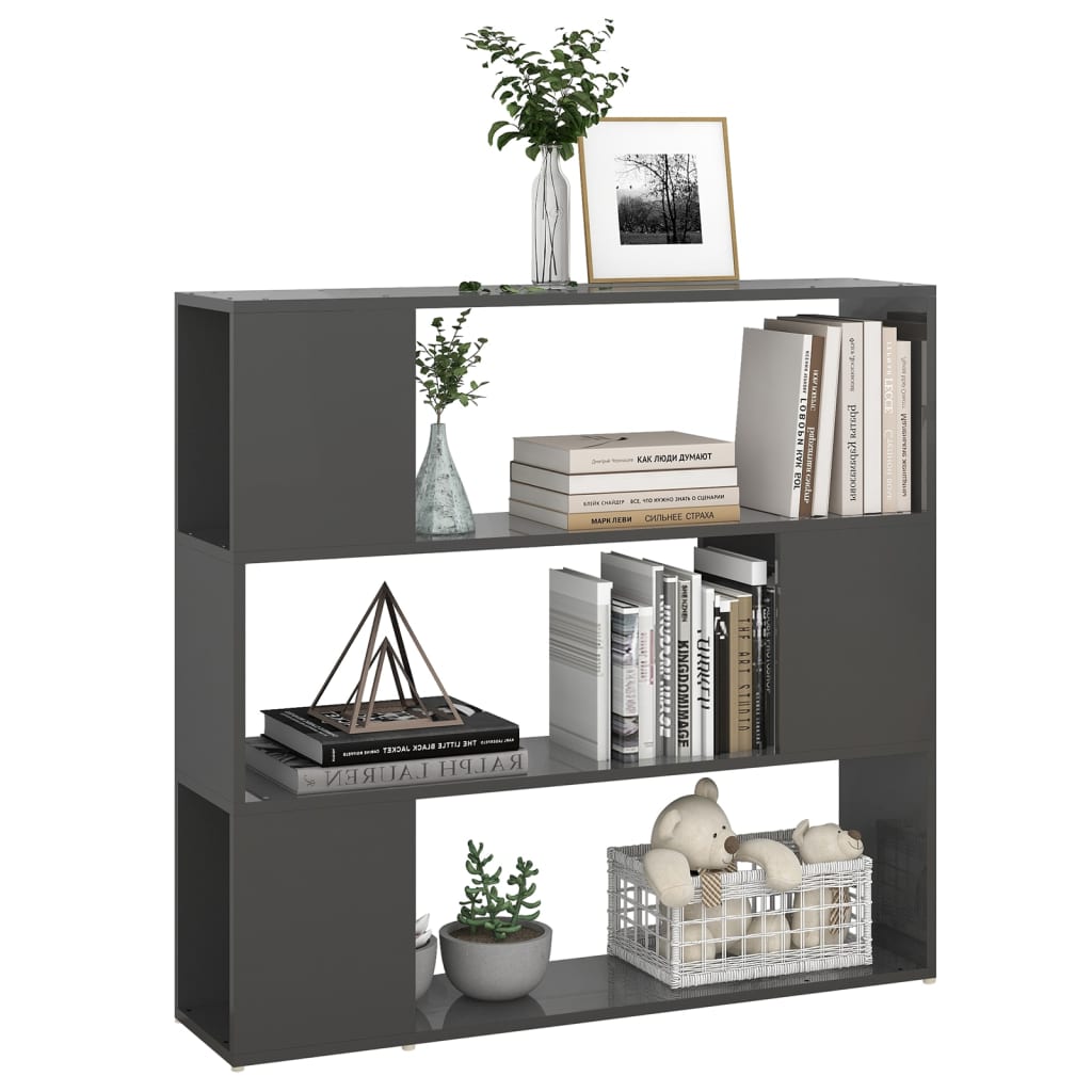 vidaXL Book Cabinet Room Divider High Gloss Grey 100x24x94 cm