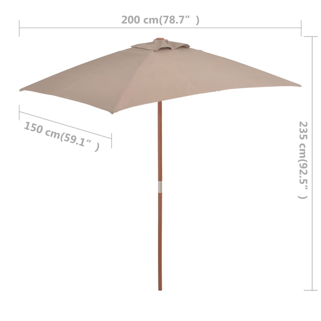 vidaXL Outdoor Parasol with Wooden Pole 150x200 cm Taupe