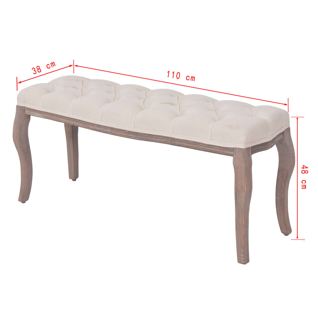 vidaXL Bench Linen Solid Wood 110x38x48 cm Cream White