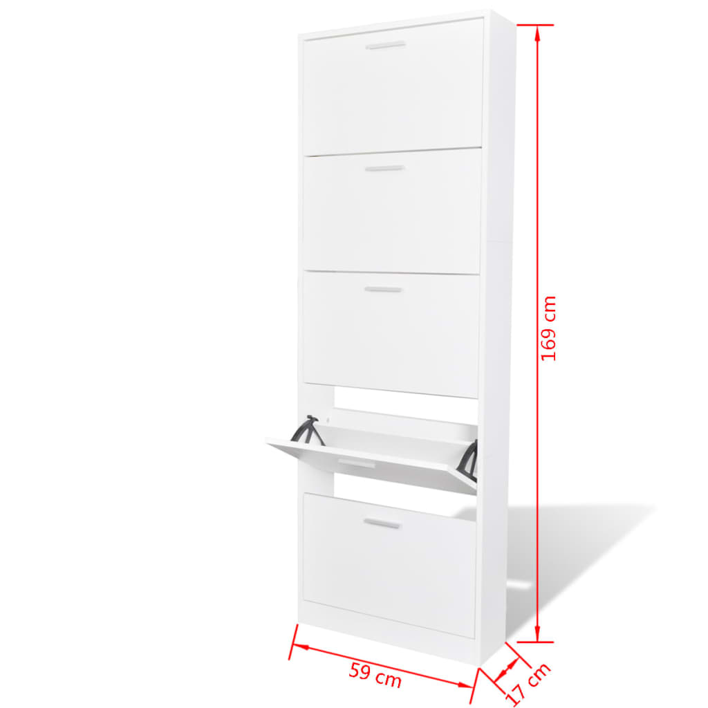 vidaXL White Wooden Shoe Cabinet with 5 Compartments