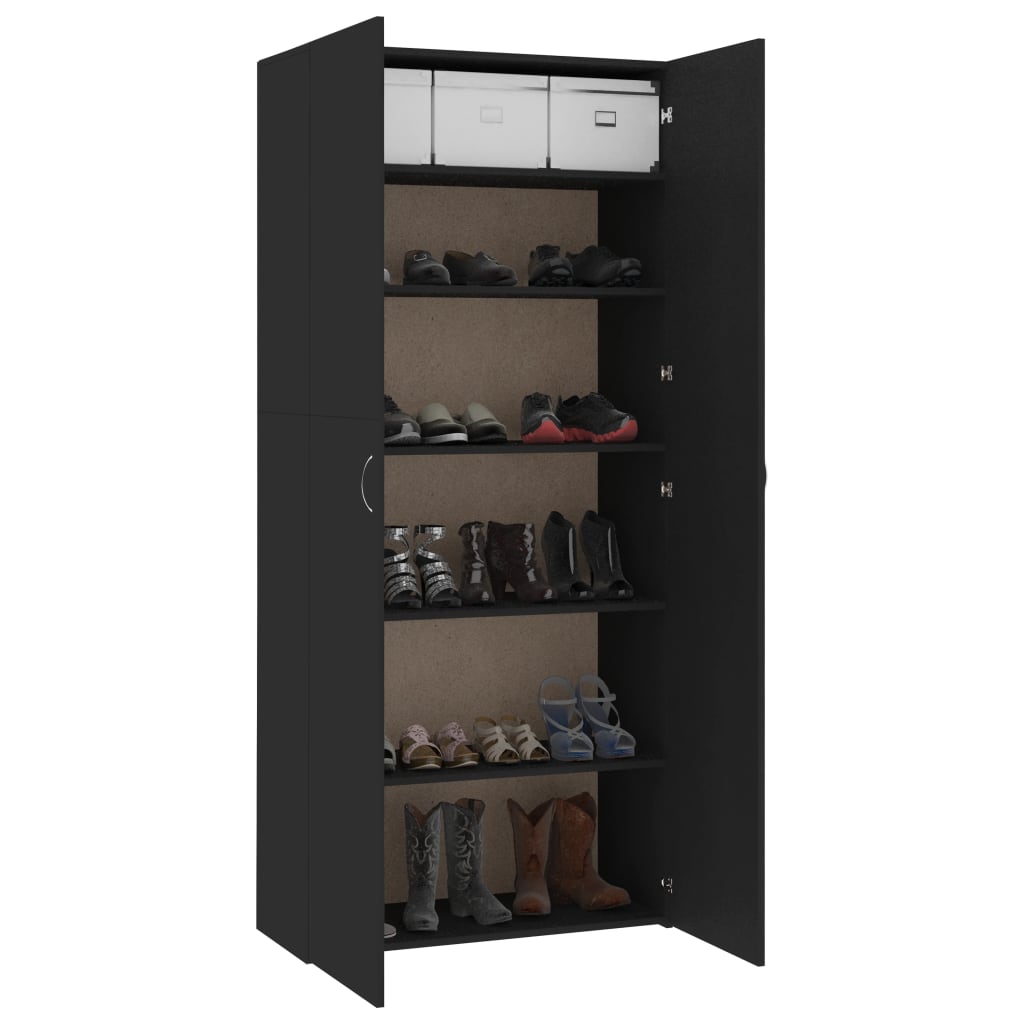 vidaXL Shoe Cabinet Black 80x35.5x180 cm Engineered Wood